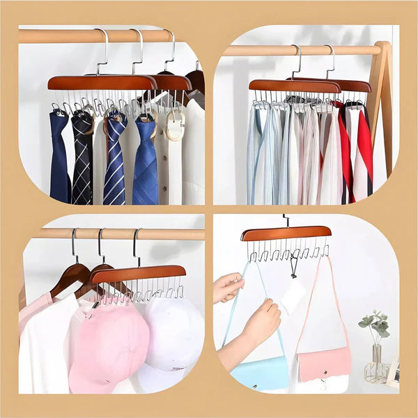 Space Saving 8 Hooks Wooden Hangers ( Buy 1 Get 1 Free )