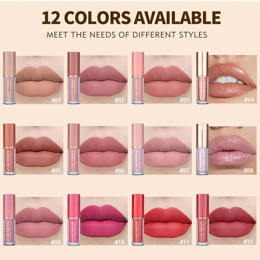 12 Shade Liquid Lipstick Pack & Glossy Lip Kit – Waterproof, Long-Lasting Makeup Collection